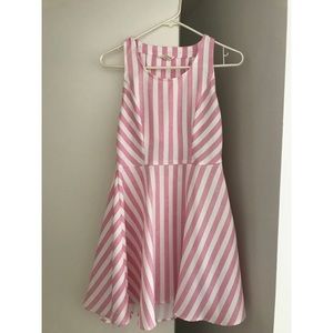 Pink and White Striped Fit and Flare Dress